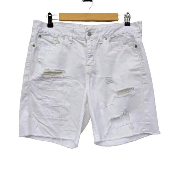 Madewell Jeans Shorts Size 33 Relaxed Denim Distressed White 7" Inseam Cut Offs - Picture 1 of 11